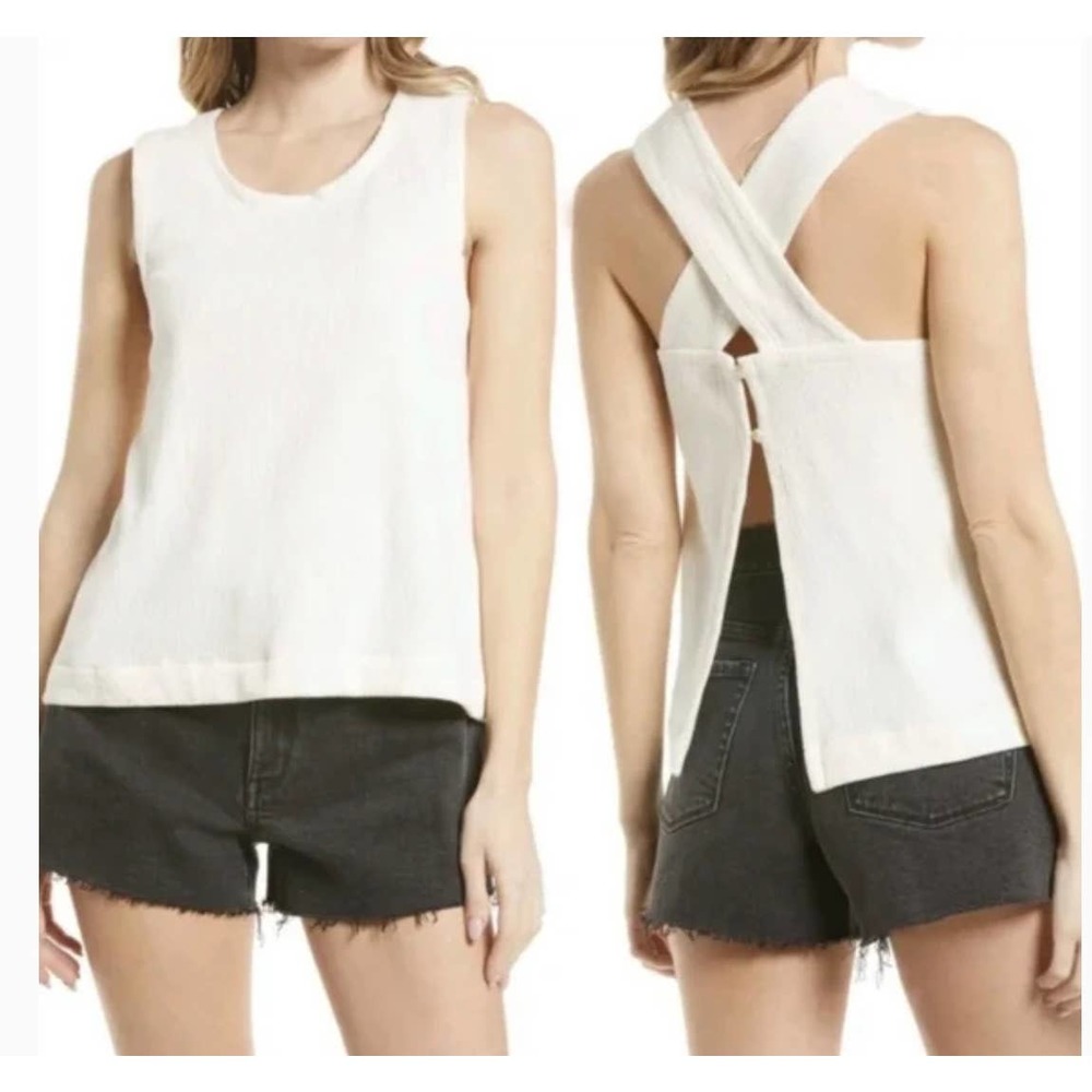 Madewell Cream Cross-Back Ribbed Tank Top